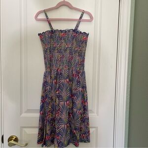 BCBGirls Tropical Palm Smocked Sundress Blue 12